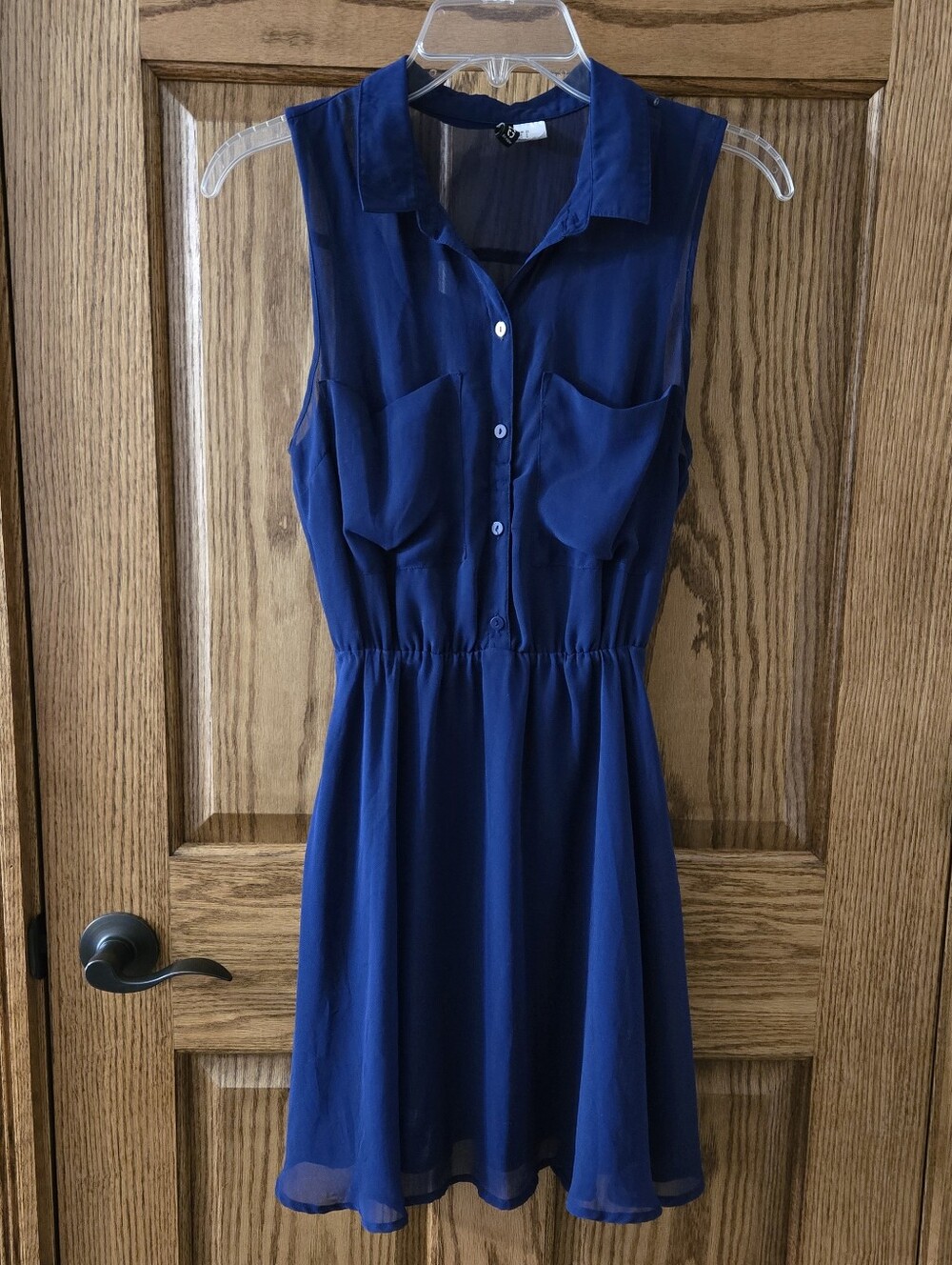 Divided Royal Blue Sleeveless Button-Front Mini Dress